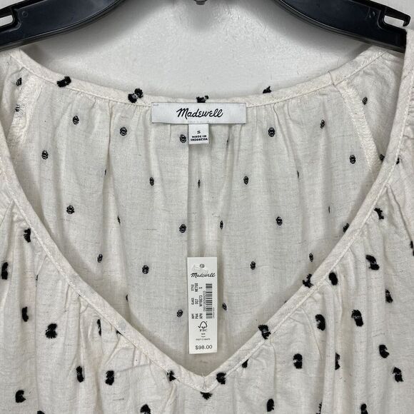 MADEWELL Womens Beige Cotton-Linen Lorelei Mini Dress NEW Clip-Dot NE768 Small S - Picture 6 of 11